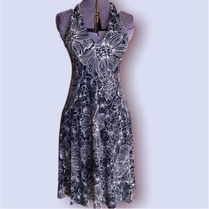 London Times Retro 70s Halter Dress Blue White Sz 10